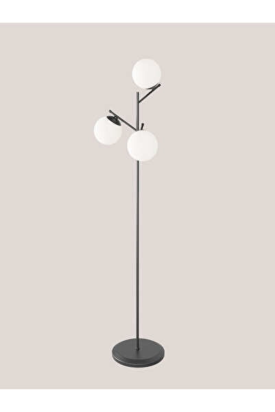 avizade AURA 3'lü Siyah Metal Beyaz Cam Küre Lambader - Metal Gövdeli Modern Yer Lambası