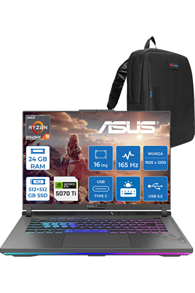 ASUS Rog Strix G16 R9-8940HX 24 GB 512 GB SSD+512 GB SSD 12 GB/RTX5070Tİ 140W...