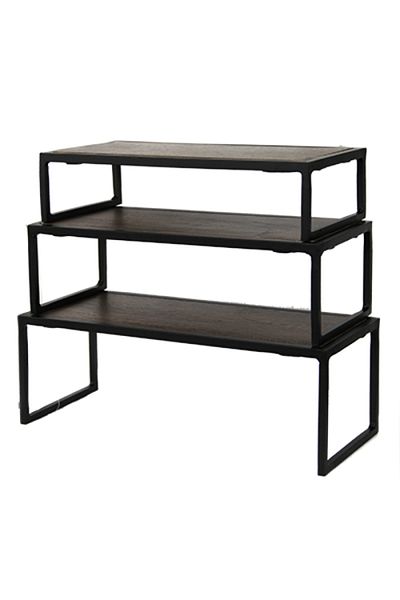 Raki Set of 3 RAKI buffet display stands, metal with wooden top