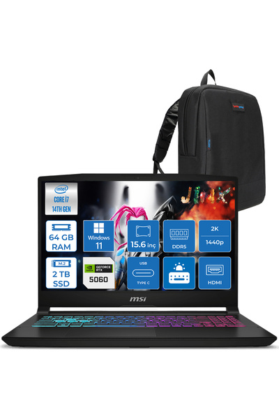 MSI Katana 15 Hx İ7-14650HX 64GB 2tb SSD 8GB/RTX5060 115W 15.6" Qhd 165Hz IPS...