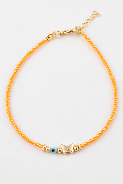 Sortie Aksesuar Beaded Anklet with Evil Eye Beads and Butterfly Figures 012