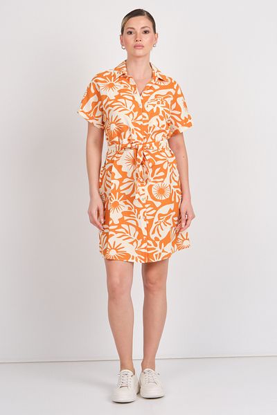 ONLY Women's Tied Waist Linen Shirt Dress with Onljakırı Pattern 15346491 Orange