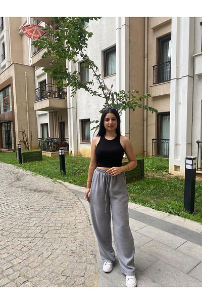 CLB COLLECTION Wide Leg Gray Linen Pants Summer Light Fabric