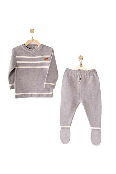 andywawa Baby Boy Knitwear Jacquard 2-Piece Set Gray Ac23261