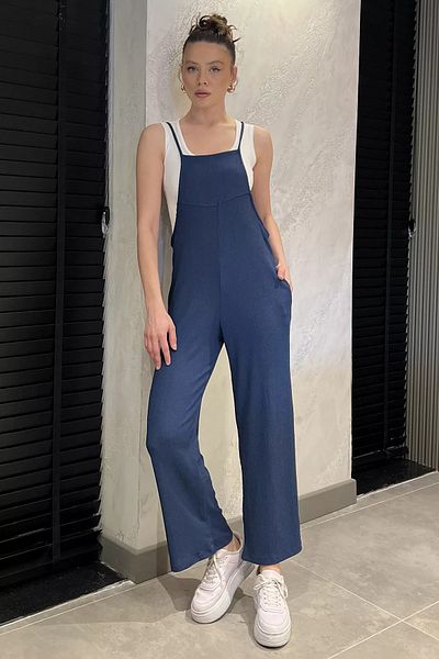 GÜLSELİ Navy Blue Women's Adjustable Strap Wrap Jumpsuit