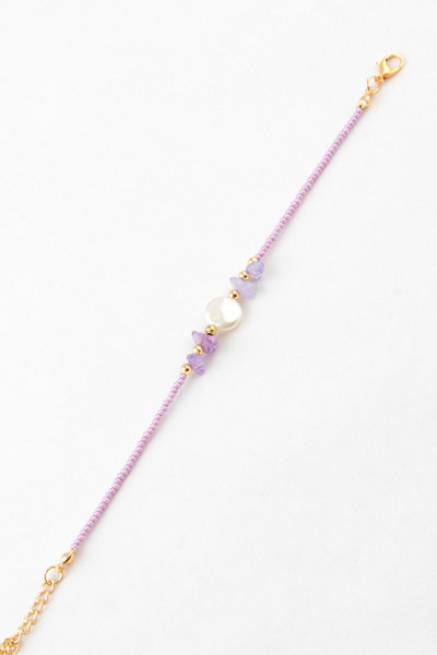 Sortie Aksesuar Pearl and flat stone figured bead bracelet 005