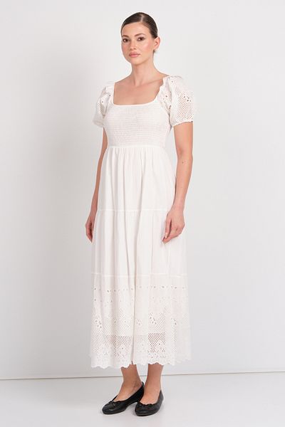 WIENELLA Women's Top Size Lycra Lace Detailed 100% Cotton Maxi Dress 4010 Ecru