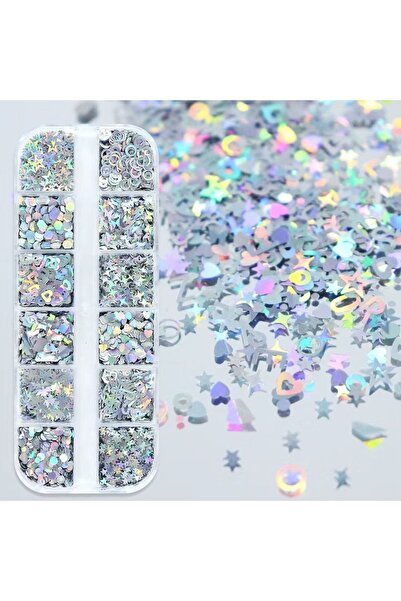aba nails Holografik Gümüş Tırnak Süsleme Folyo Pulları Karışık Dizayn Kelebe...