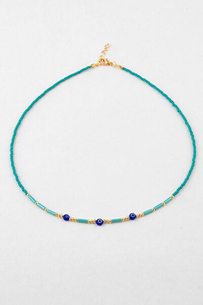 Sortie Aksesuar Elegant Bead Necklace with 3 Evil Eye Bead Figures 002