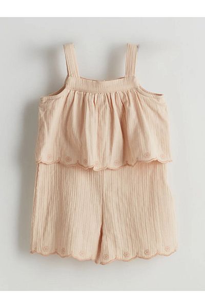 LC Waikiki Lcw Kids Beige Square Collar Ruffled Girl's Salopet