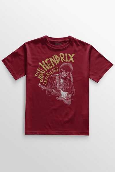 Kretas The Jimi Hendrix Experience Blues Rock Guitar Guitar Printed T-Shirt Burgundy T-Shirt