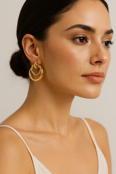 Luminos Butik Double Ring Modern Earrings – Colorful Timeless Elegance Mkk02 - Gold