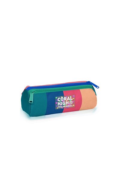Coral High Παιδική πολύχρωμη ριγέ τσάντα μολυβιού τριών διαμερισμάτων 11179