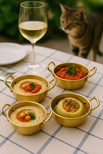 Qerhome Gold Presentation Plate & Appetizer Presentation Plate with Handle Steel 1 Piece 12 cm Stainless Steel