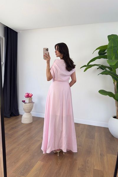 BİRCANÇİL Nissa Pink Boat Neck Lined Dress