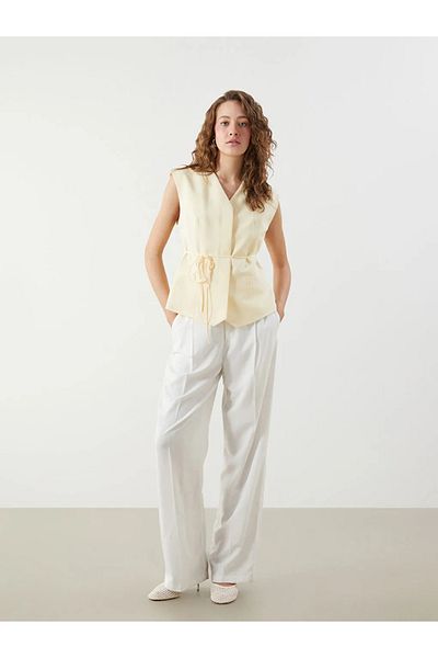 LC Waikiki Lcwaikiki Classic V-Neck Linen Blend Women's Classic Vest