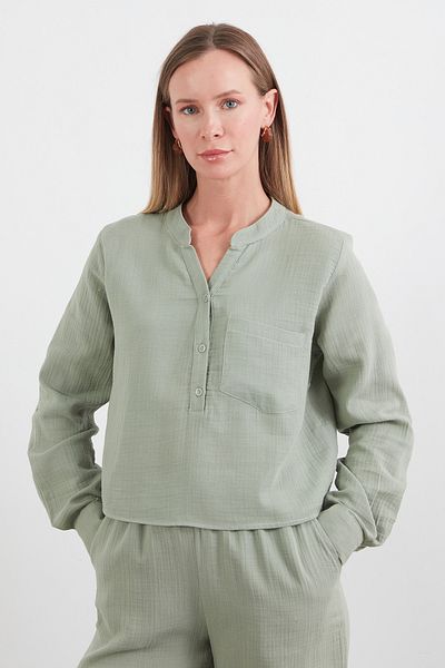 Fulla Moda Muslin Fabric Single Pocket Collar Buttoned Shirt