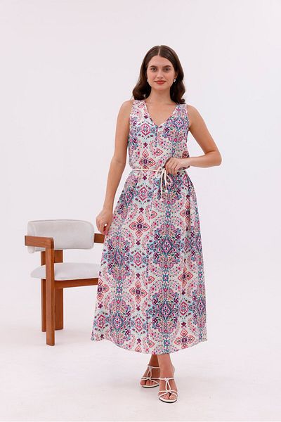 Pulli Collection Patterned Viscose Fabric Lace-Up Long Dress