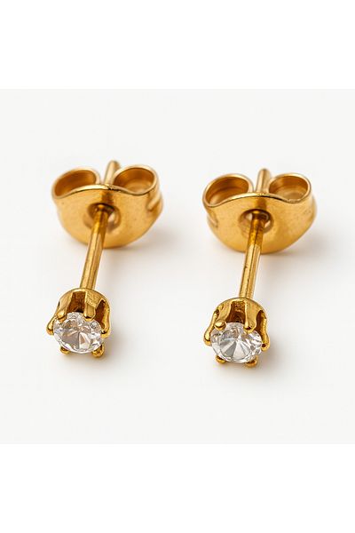 OEM Earring set – Stud with zirconia + decorative flower – 2 in 1, 18K gold plated