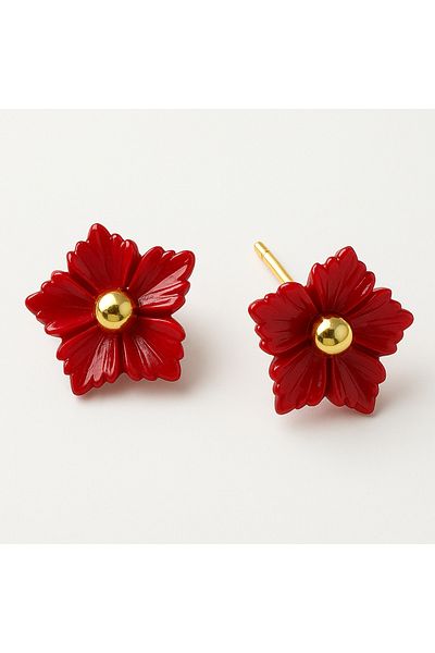 OEM Earring set – Gold stud with 304 stainless steel ball + decorative flower – 2 in 1