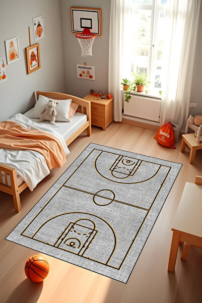 Liriya Dijital Baskılı Basketbol Sahası Temalı Dekoratif Makinada Yıkanabilir...