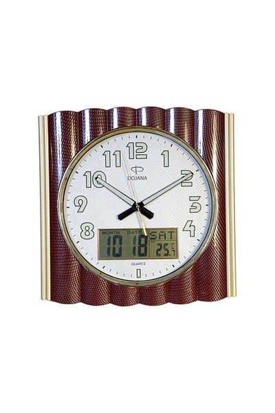 dojana Square Analog And Digital Wall Clock Brown/White/Gold