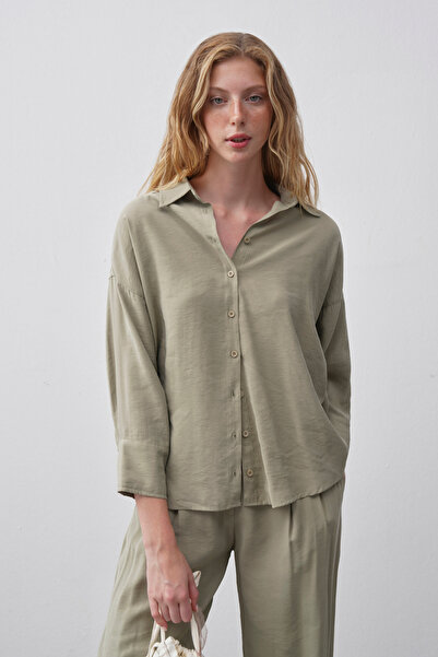 Mathilda By Çiğdem Bilici Kadın Yeşil Lora Oversize Gömlek