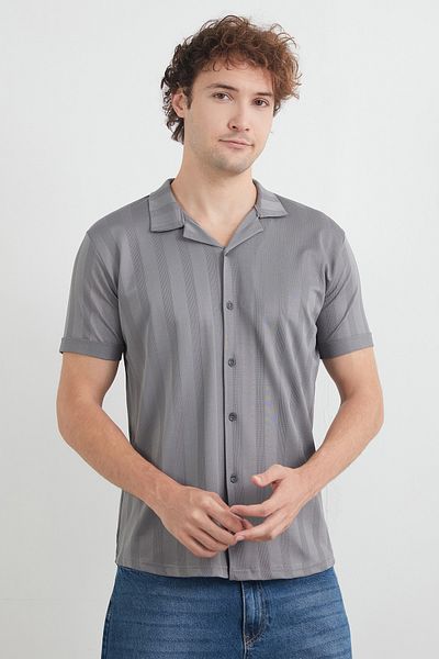 Fulla Moda Jacquard Shirt with Folded Sleeves