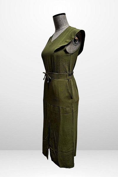 By Saygı Women's V Neck Blouse Elastic Waist Pocket Front Slit Skirt 2 Piece Set