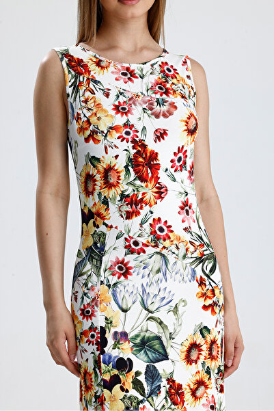 Sense Slit Sleeveless Lycra Viscose Dress | Elb35734 Sunflower Pattern