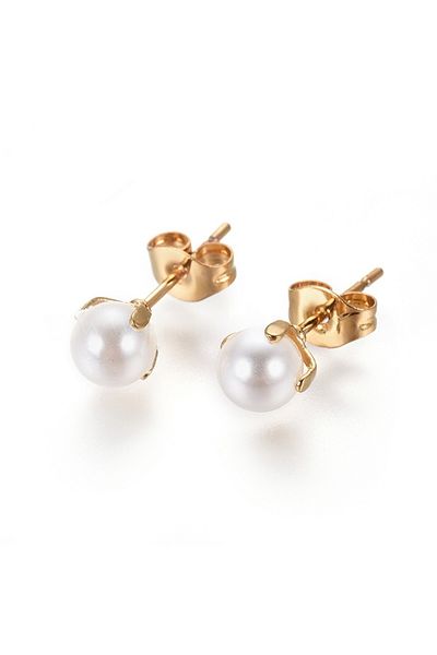 OEM Gold Stud Earrings with Shiny Pearl - Golden Touch