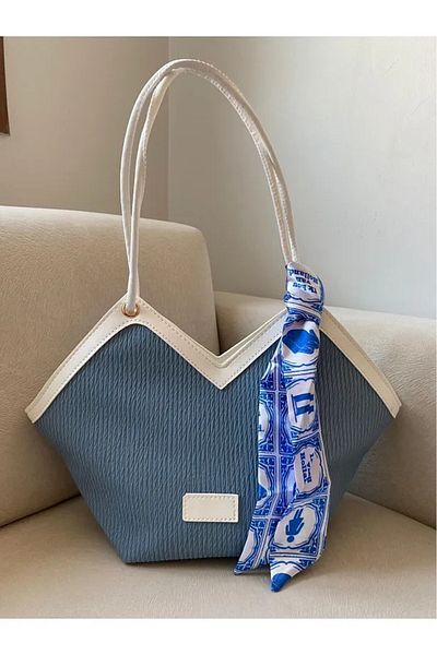 Rivina Scarf Detailed V Cut Canvas Women's Hand & Shoulder Bag