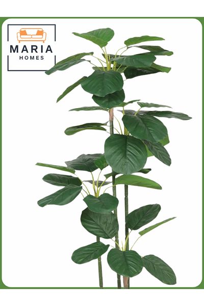 MARIA HOMES Artificial Green Leaf Tree 120 cm – Decorative Indoor Plant with Gray Pot