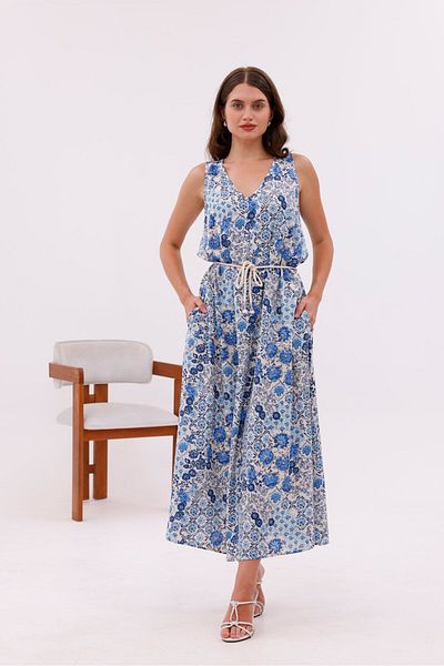 Pulli Collection Patterned Viscose Fabric Lace-Up Long Dress
