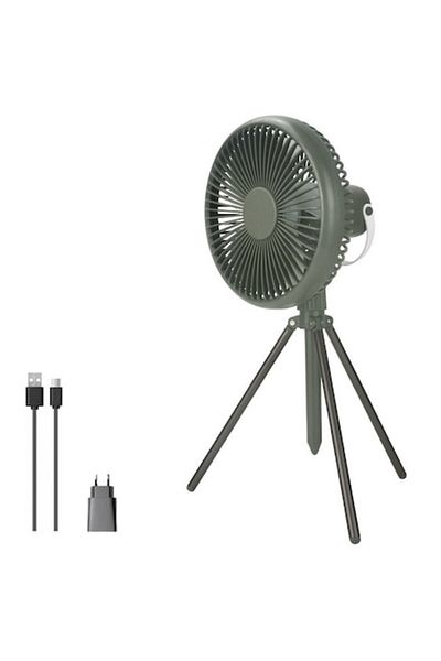 İdeas4comfort Portable Tripod Fan with Adjustable LED Light, Rechargeable USB Type-C, 9W Power, 4000mAh Battery