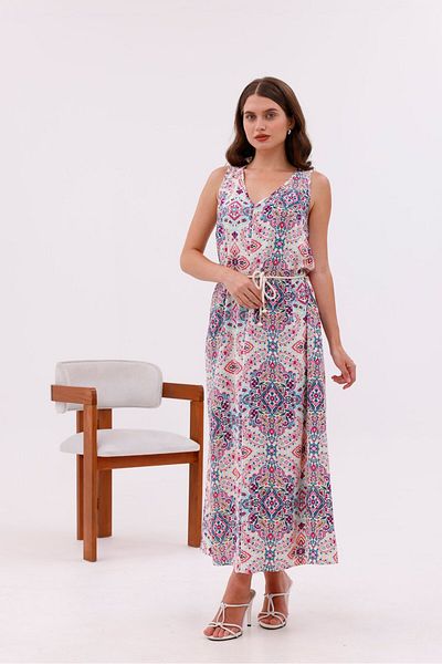 Pulli Collection Patterned Viscose Fabric Lace-Up Long Dress