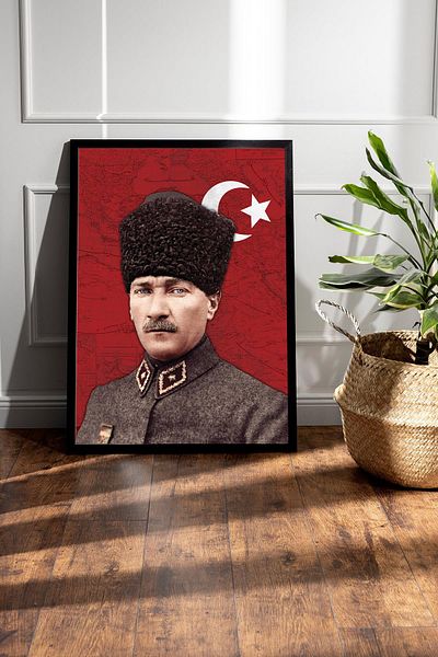 Saturn Mustafa Kemal Atatürk Framed Painting - Ottoman Officer Uniformed