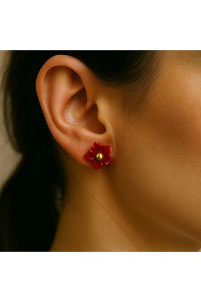 OEM Earring set – Gold stud with 304 stainless steel ball + decorative flower – 2 in 1