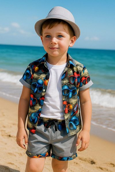 Bulut Baby Boy's Summer, Sea Shirt-T-Shirt-Shorts Set