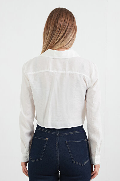 Fulla Moda Knotted Front Pocket Crop Shirt