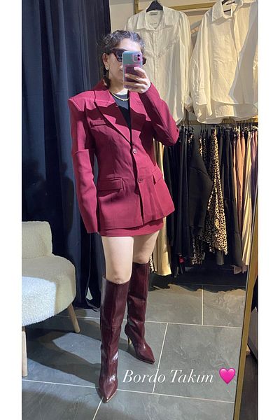 karpuzbutiks Claret Red Premium Skirted Jacket Suit-L