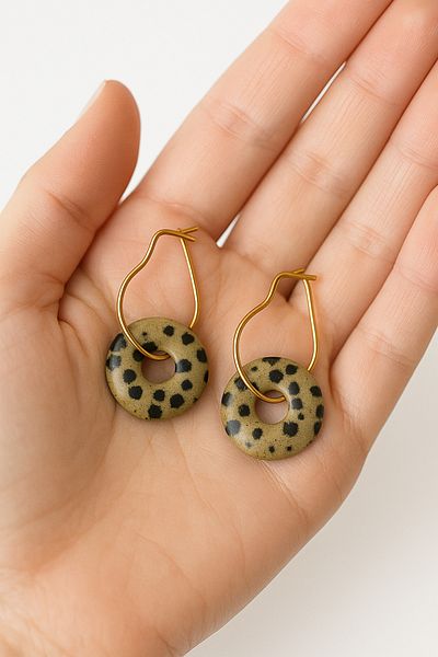 OEM Earrings With Semi-Precious Stones - Dalmatian Jasper And Tortites 18k Gold Plated, Handmade