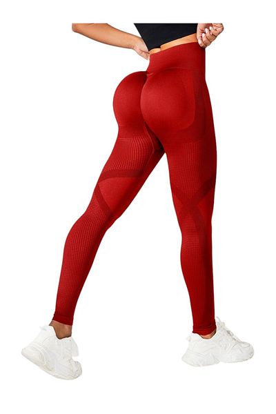 OEM Elegant Sports Leggings, High Waist and Push-Up Effect, Red - M