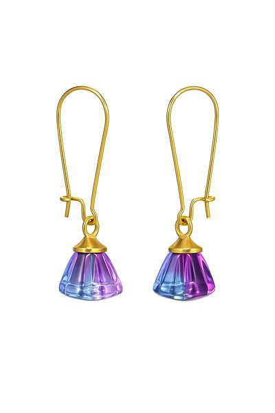 OEM Earrings With Glass Charm In The Shape Of A Lotus And 18k Gold Plated Tortites, Handmade In Romania