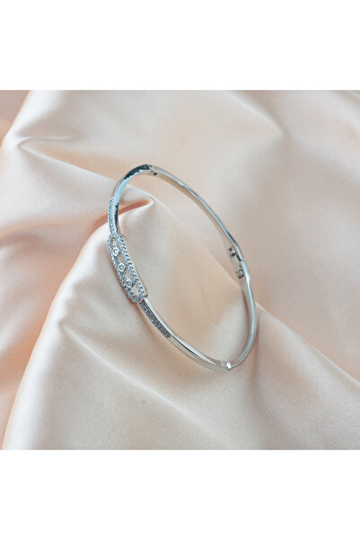 JOIE Jewellery Gümüş Renk Üç Taşlı Kelepçe - KC0005