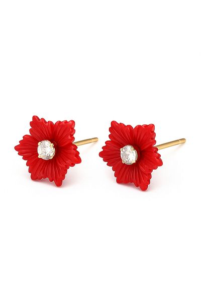 OEM Earring set – Stud with zirconia + decorative flower – 2 in 1, 18K gold plated