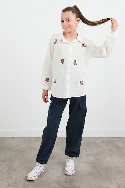 Fulla Moda 100% Cotton Teddy Bear Embroidered Girl's Shirt