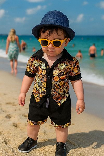 Bulut Baby Boy's Summer, Sea Shirt-T-Shirt-Shorts Set