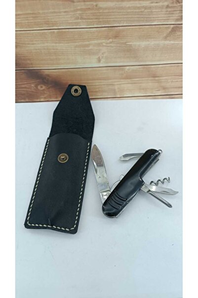 cgderi Hakiki Deri İsviçre Çakısı Kılıfı Siyah