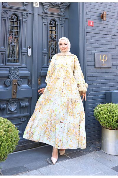 HARMAN BUTİK Women's Comfortable Fit Buttoned Patterned Modal Dress